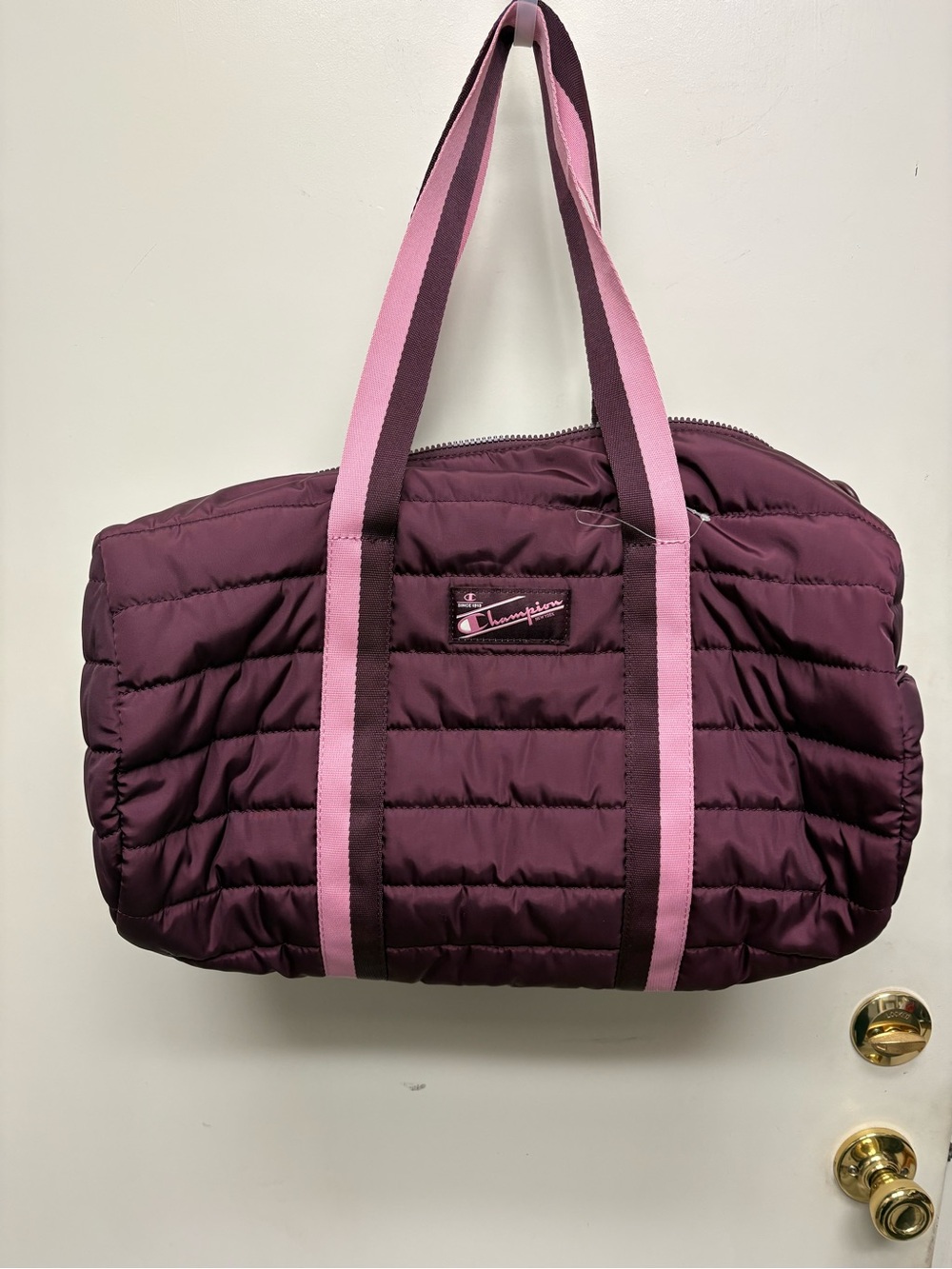Champion Quilted Travel Duffel in Plum and Pink